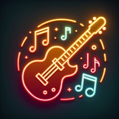 neon-style icon of a guitar, guiter icon, icon for music