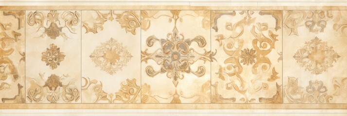 Abstract beige colored traditional motif tiles wallpaper floor texture background