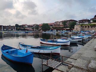 Fototapeta na wymiar old harbor with boats Bulgaria