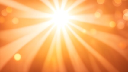 Abstract sunlight rays on orange background with bokeh lights