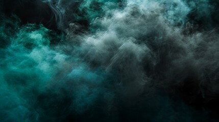Fototapeta premium Blue and green steam on a black isolated background. Background from the smoke of vape