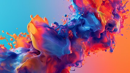 Colorful paint splashes isolated on colorful background. 3d illustration