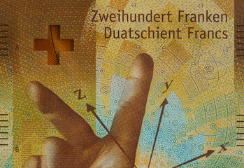 Closeup of 200 Swiss franc banknote