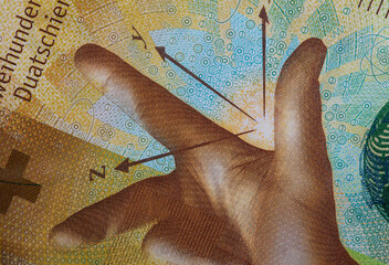 Closeup of 200 Swiss franc banknote