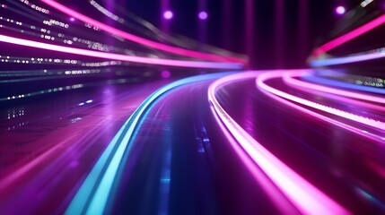 light trails on the road at night. long exposure multicolored - obrazy, fototapety, plakaty