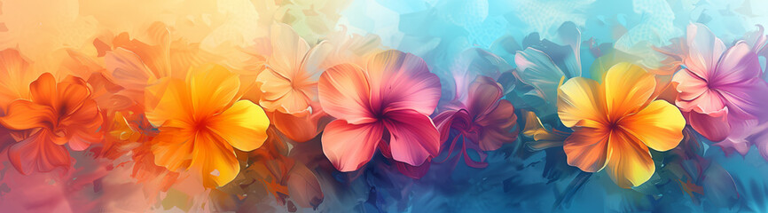 A cascade of colorful hibiscus flowers envelops the senses in a vibrant, floral embrace