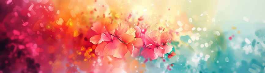A cascade of colorful blossoms unfurls against a tapestry of gradient hues, heralding spring's arrival