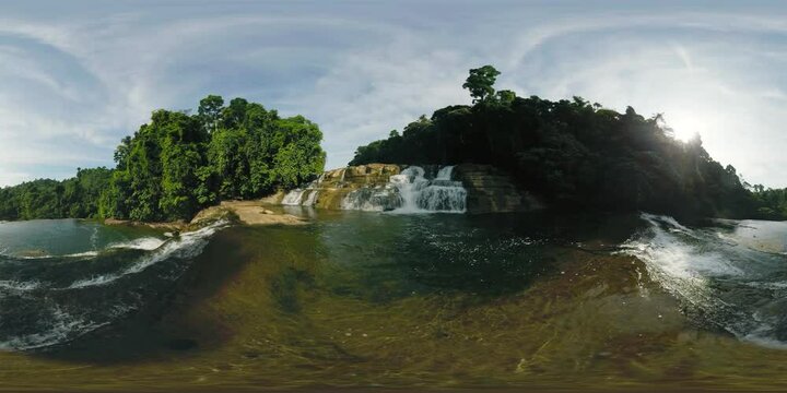 Tinuy-an Falls with turqquoise water and spash. Bislig, Surigao del Sur. Philippines. VR 360.