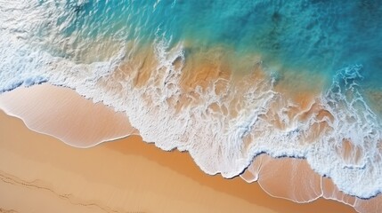 Fototapeta na wymiar Tranquil close up of gentle ocean waves washing ashore on sandy beach, creating a serene atmosphere