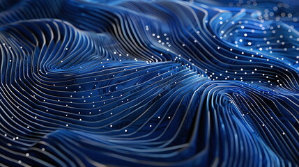 Abstract blue background of wave of dots and weave lines