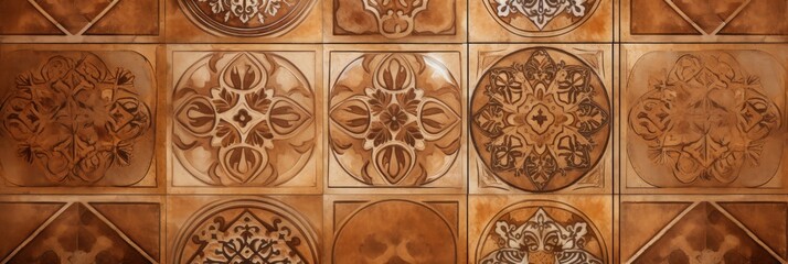 Abstract brown colored traditional motif tiles wallpaper floor texture background