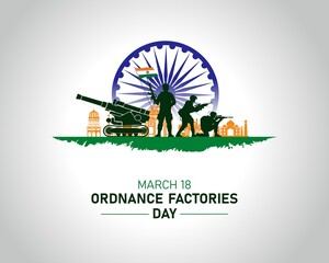 Ordnance Factories Day. 18 March. Holiday concept. Template for background with banner, poster and card. Jpeg format.