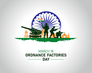 Ordnance Factories Day. 18 March. Holiday concept. Template for background with banner, poster and card. Vector illustration.