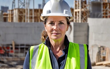 Mature woman in a safety helmet and work clothes