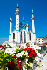 The Kul Sharif Mosque and beautiful flowers. Kazan Kremlin. Republic of Tatarstan. Kazan. Russia - 744657082