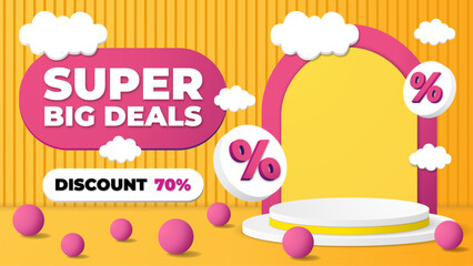 Product discount promo background banner with display podium