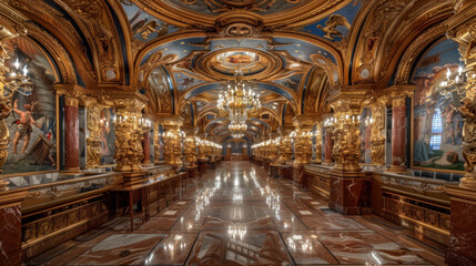 Fototapeta premium Dream-like, unreal interior of a restaurant in palace setting