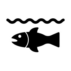 Fish silhouette icon in water. Vector.