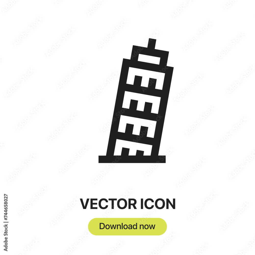 Poster Pisa icon vector. Linear-style sign for mobile concept and web design. Pisa symbol illustration. Pixel vector graphics - Vector.