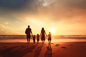 Capture the essence of family bonding with this heartwarming sunset beach photo