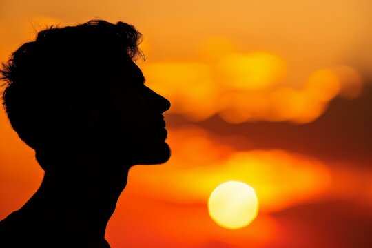 Silhouette of a Man at Sunset, Contemplation Concept
