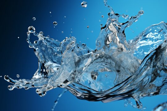 High-Speed Water Splash Photography Capturing Stunning Droplets in Mid-Air against a Vibrant Blue Background, Ideal for Stock Image Websites and Creative Projects Requiring Dynamic Visuals.