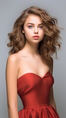 Stunning Model in Red Dress Beauty and Detail in 