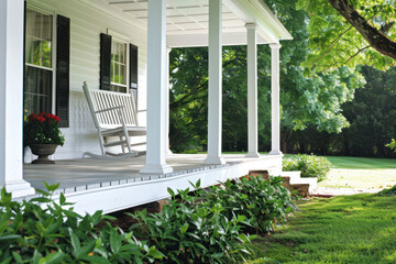 Classic Southern Porch in a House With White Vinyl Siding