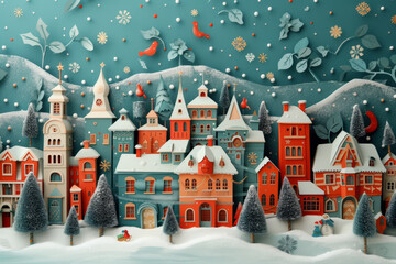christmas card with houses