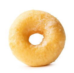 Front view of single delicious Cinnamon Sugar Mini Donut isolated on white background with clipping path Donuts with sugar sprinkle