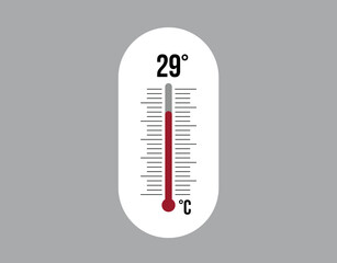 29° degrees Celsius. Thermometer vector to measure climate temperature, weather forecast and heat concept