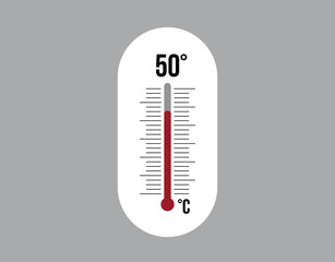 50° degrees Celsius. Thermometer vector to measure climate temperature, weather forecast and heat concept