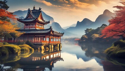 Obraz premium chinese temple at night