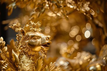 an elaborate golden animal god statue