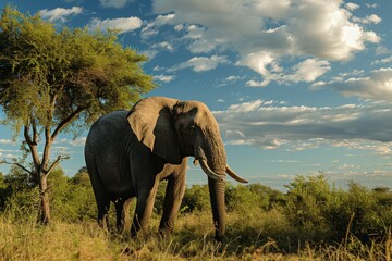 Elefante con árbol en la sabana africana
