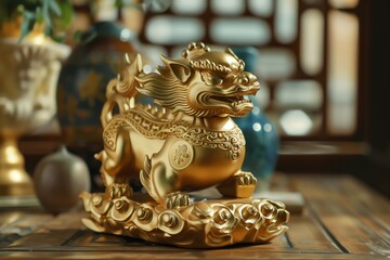 golden dragon statue in temple