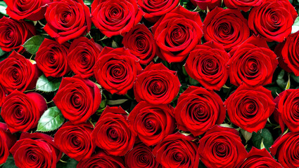 blooming red roses captured from above. each rose radiates natural beauty. petals and radiant color of roses, presenting an elegant and romantic floral arrangement