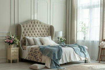 Interior of bedroom, bedroom furniture,