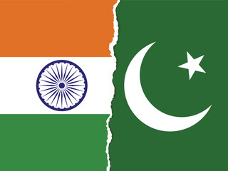India VS Pakistan national flags on paper cutout background, abstract India Pakistan politics relationship Design 