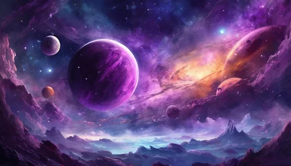 Deurstickers purple planets and space nebula galaxy background © gilang