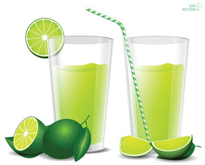 set of realistic fresh lime glass isolated. 3D Illustration