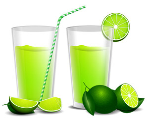 set of realistic fresh lime glass isolated. 3D Illustration