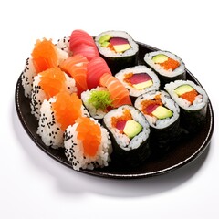 Savor the Flavor Deliciously Garnished Sushi Rolls on White Background