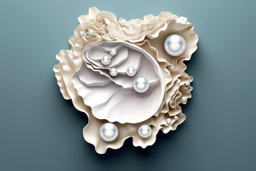 Experience serene beauty with this artistic oyster and pearl depiction