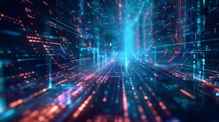 Naklejka premium Abstract cyberspace. Technological data network, graphs, hologram. Futuristic space, modern technologies, Block chain global hi-tech network. digital code concept, background