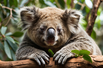 koala sleeping on a tree branch