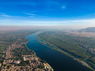 Fototapeta na wymiar aerial view of the river and city in Upper Egypt 