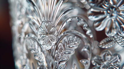 close-up of the intricate patterns on a crystal glass, highlighting its detailed craftsmanship