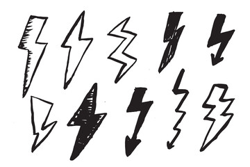 Bolt of Inspiration. Hand-Drawn Vector Illustrations of Electric Lightning Symbols for Conceptual Design