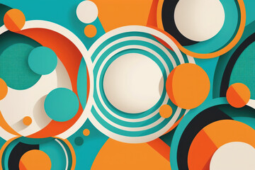 Vibrant abstract art with a modern twist, featuring a playful combination of circles and stripes in orange, teal, and white. A perfect backdrop for creative projects